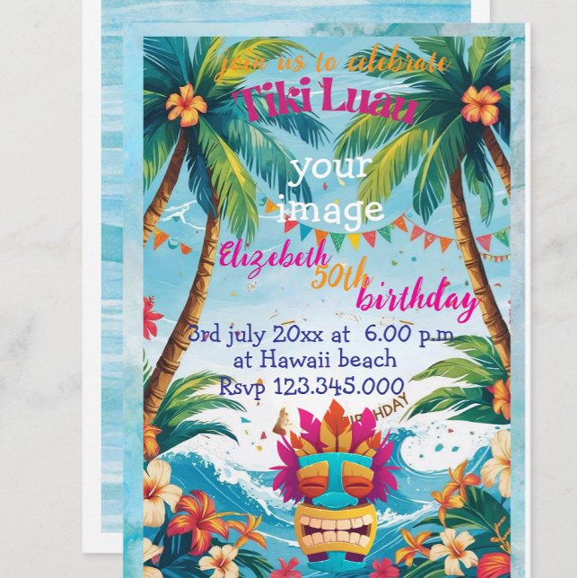 Invitation plage tropicale tiki luau (Créateur téléchargé)