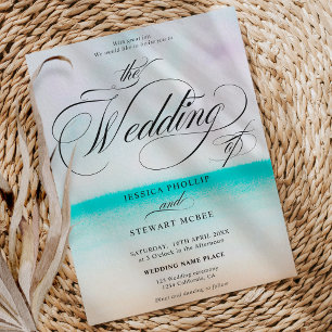 Invitation Plage tropicale turquoise à l'ombre mariage callig