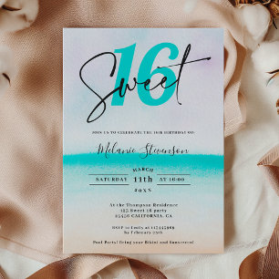 Invitation Plage tropicale turquoise sombre script doux 16