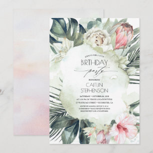 Invitation Plage tropicale Verdure et fleurs Anniversaire