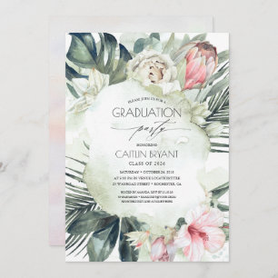 Invitation Plage tropicale Verdure et fleurs Graduation
