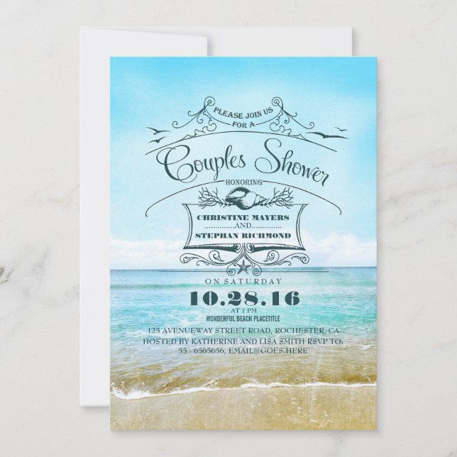 Invitation plage turquoise ombre mer couples douche (Devant)