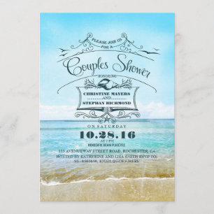 Invitation plage turquoise ombre mer couples douche