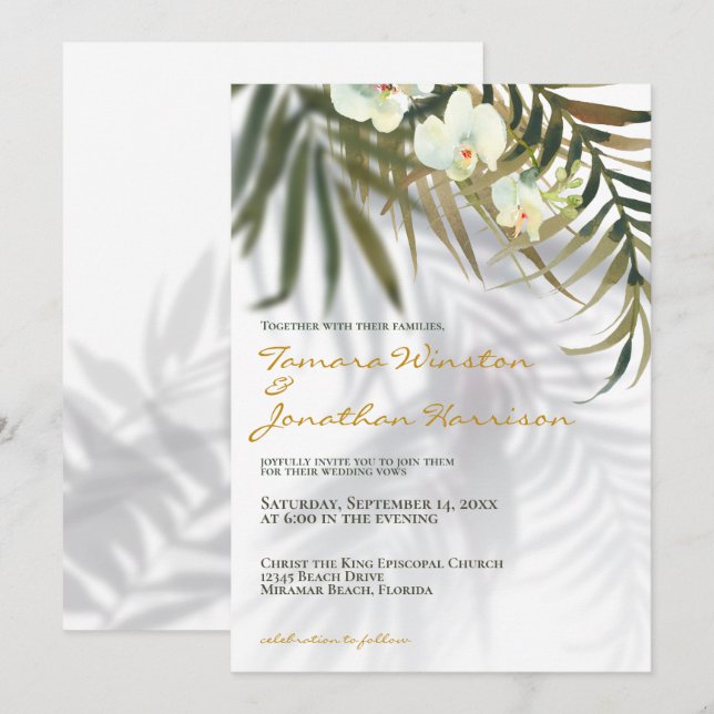 Invitation Plage Vert tropical Ombre Destination Mariage (Devant / Derrière)