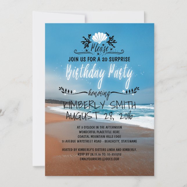 Invitation Plage Whimsical et Bleu mer fête d'anniversaire (Devant)