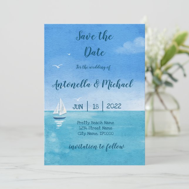 Invitation Plages élégantes et Naïautique Enregistrer la date (Debout devant)