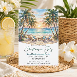 Invitation Plages exotiques et palmiers Noël en juillet