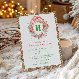 Invitation Plaid 12 Jours de Noël Monogramme Blason Fête