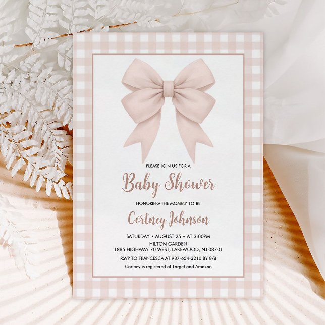 Invitation Plaid Beige Et Baby shower Bow Beige (Créateur téléchargé)
