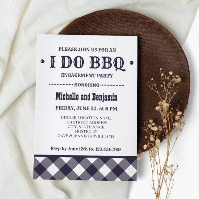 Invitation Plaid bleu | Rustique I DO BBQ Engagement Party (Créateur téléchargé)