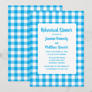 Invitation Plaid Blue White En vichy Dîner de répétition de p