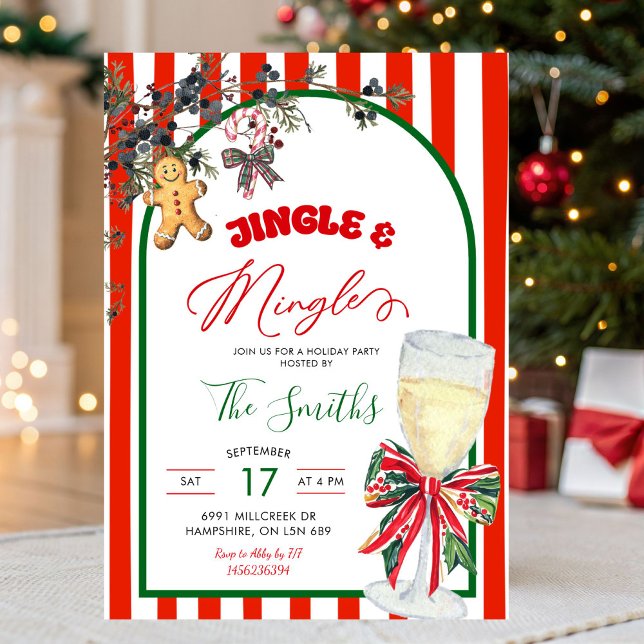 Invitation Plaid Bow Preppy Jingle and Mingle Christmas Party (Créateur téléchargé)