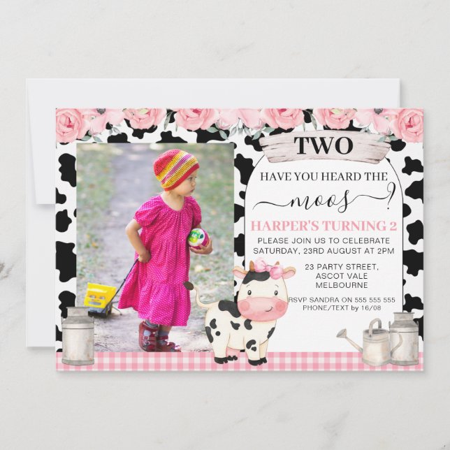 Invitation Plaid Cow Print rose Floral Photo Arch Anniversair (Devant)