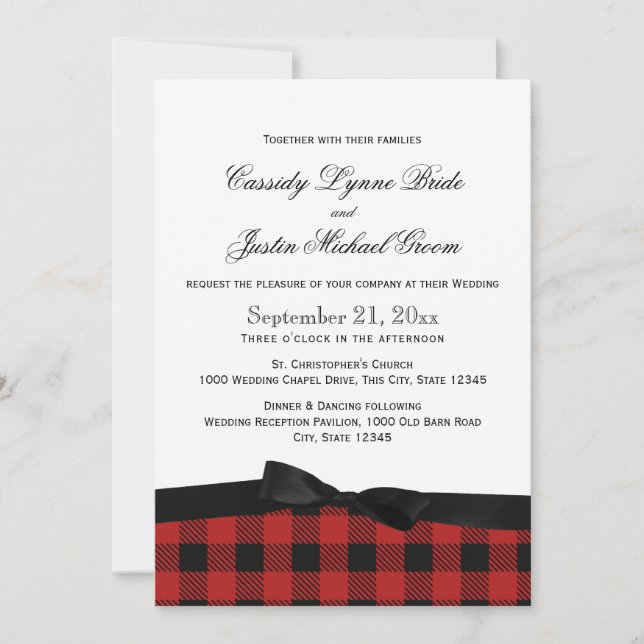 Invitation Plaid de buffle et ruban (Devant)