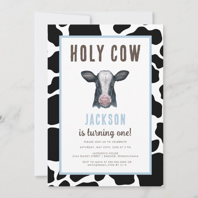 Invitation Plaid Holy Cow I'm One Boy Birthday (Devant)