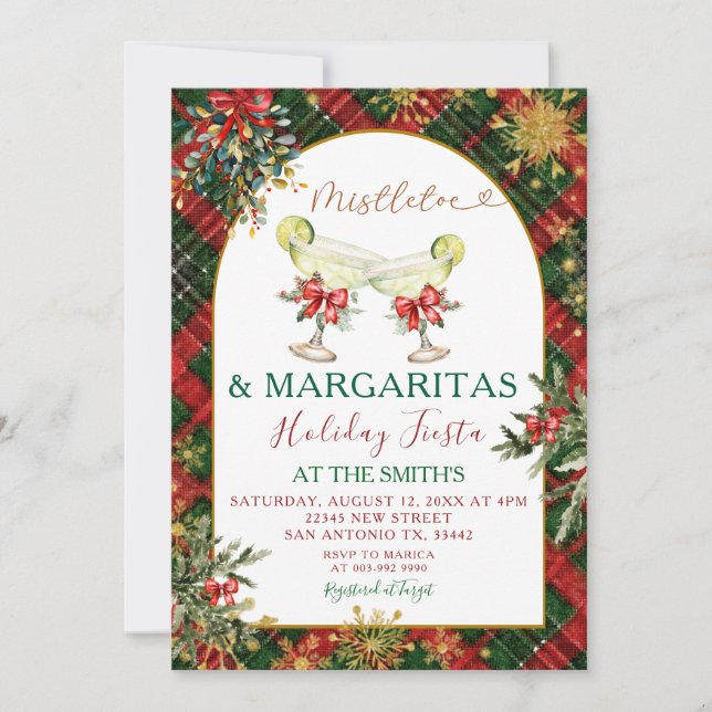 Invitation Plaid Mistletoe & Margaritas Holiday Party Invitat (Devant)