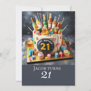 Invitation PLAISIR 21ème ANNIVERSAIRE GÂTEAU, FÊTE