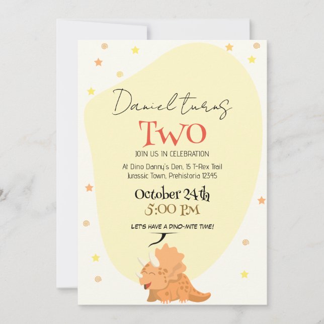 Invitation Plaisir : Enfants adorables Dino-Thème Anniversair (Devant)