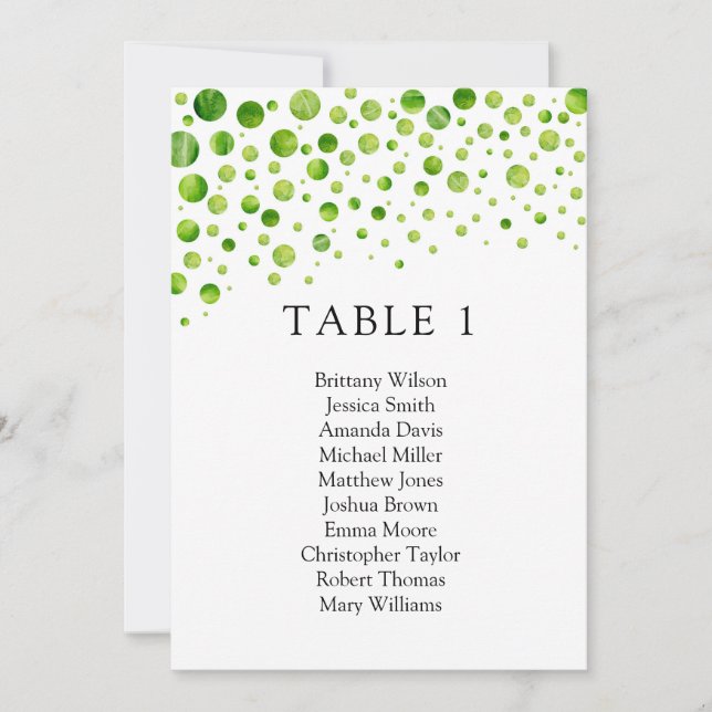 Invitation Plan de table à pois verts. Plan de table de maria (Devant)