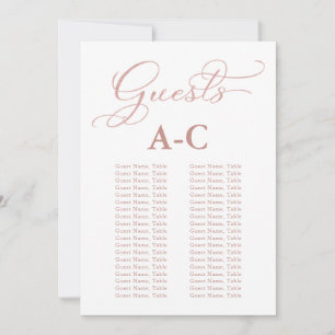 Invitation Plan de table alphabétique pour mariage Rose Gold