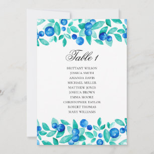 Invitation Plan de table aux myrtilles. Mariage bleu et menth
