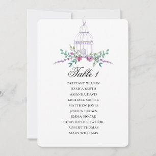 Invitation Plan de table cage à oiseaux violet. Plan de maria