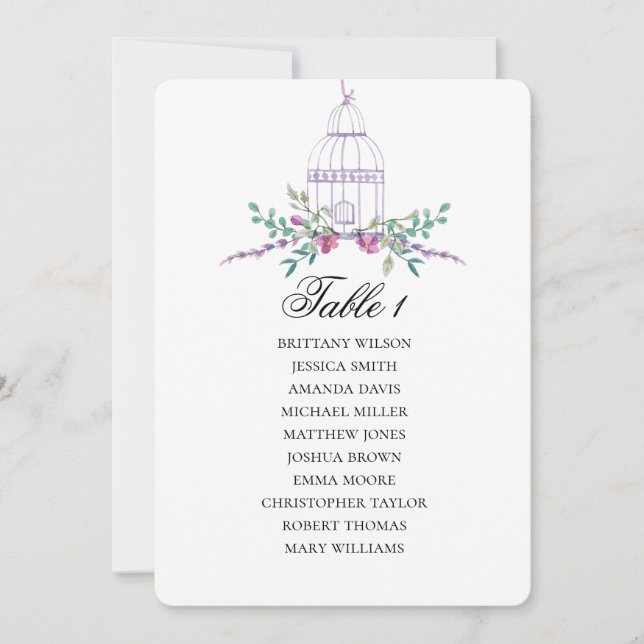 Invitation Plan de table de cage à oiseaux violet. Plan de ma (Devant)