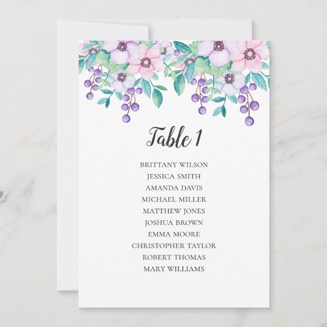Invitation Plan de table de mariage avec fleurs. Plan de tabl (Devant)