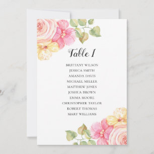 Invitation Plan de table de mariage avec fleurs roses.