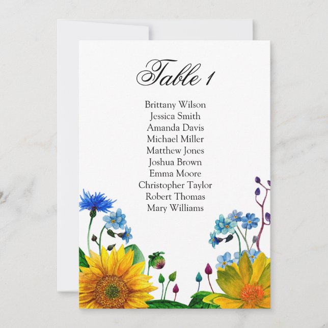 Invitation Plan de table de mariage avec fleurs rustiques. (Devant)