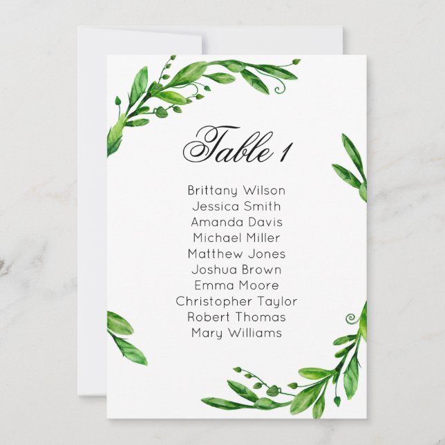 Invitation Plan de table de mariage avec verdure. Plan de tab (Devant)