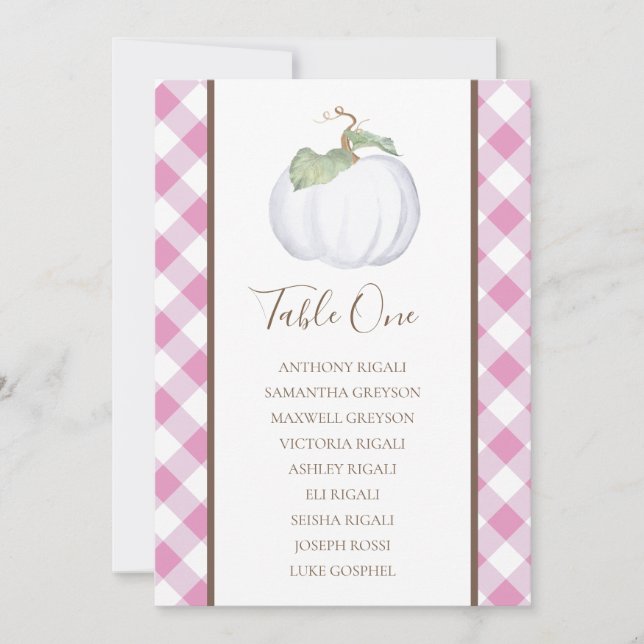 Invitation Plan de table de mariage Citrouille Blanche, dispo (Devant)