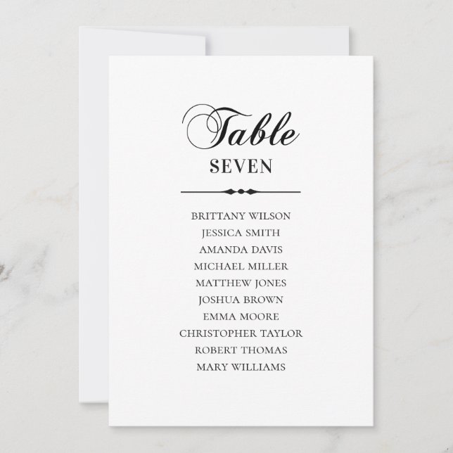 Invitation Plan de table de mariage classique noir et blanc (Devant)
