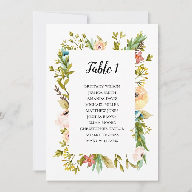 Invitation Plan de table de mariage d'été. Plan de table avec (Devant)