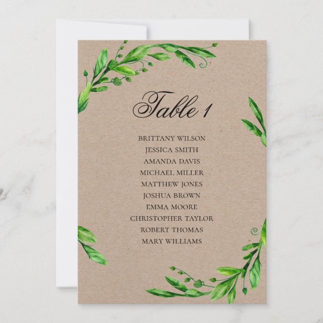 Invitation Plan de table de mariage d'été. Plan de table rust (Devant)