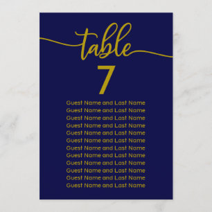 Invitation Plan de table de mariage élégant or bleu marine