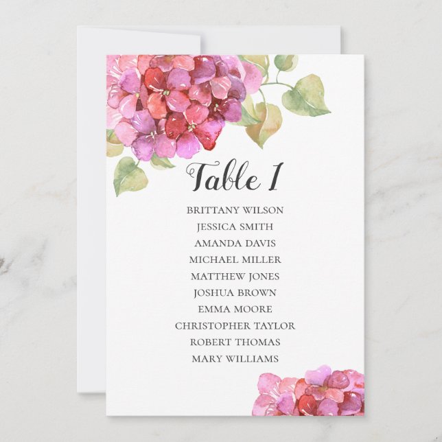 Invitation Plan de table de mariage floral rose. Plan de tabl (Devant)