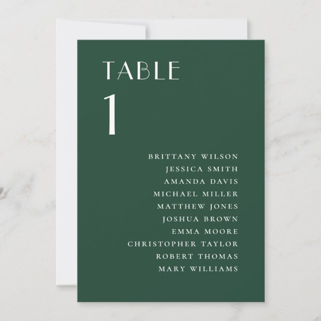 Invitation Plan de table de mariage moderne vert forêt sombre (Devant)