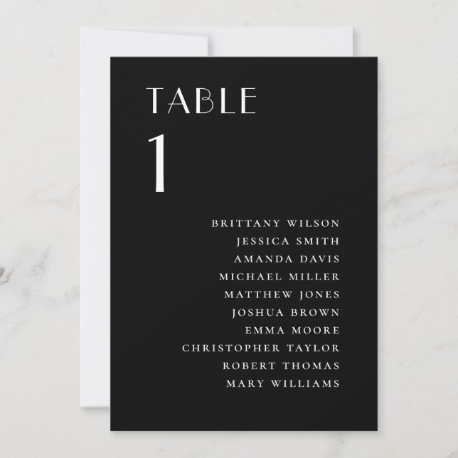 Invitation Plan de table de mariage noir | Moderne Minimalist (Devant)