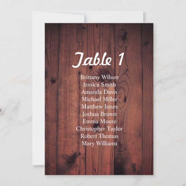 Invitation Plan de table de mariage rustique. Plan de table e (Devant)