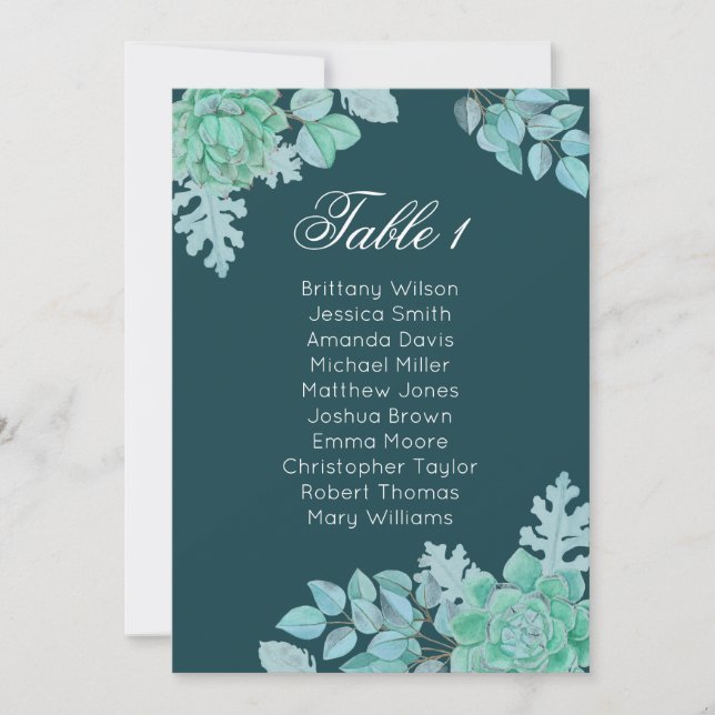 Invitation Plan de table de mariage succulent. Cactus menthe (Devant)
