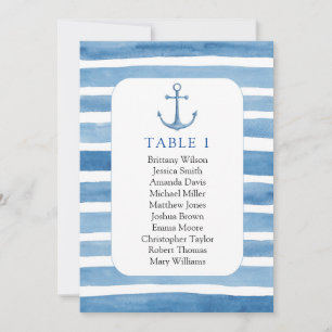 Invitation Plan de table de mariage sur la plage. Ancre bleu 
