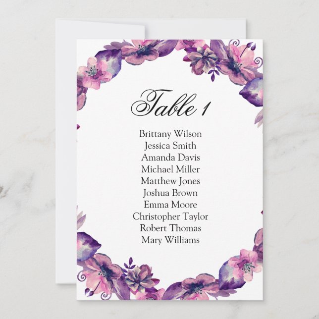 Invitation Plan de table de mariage. Tableau des places assis (Devant)