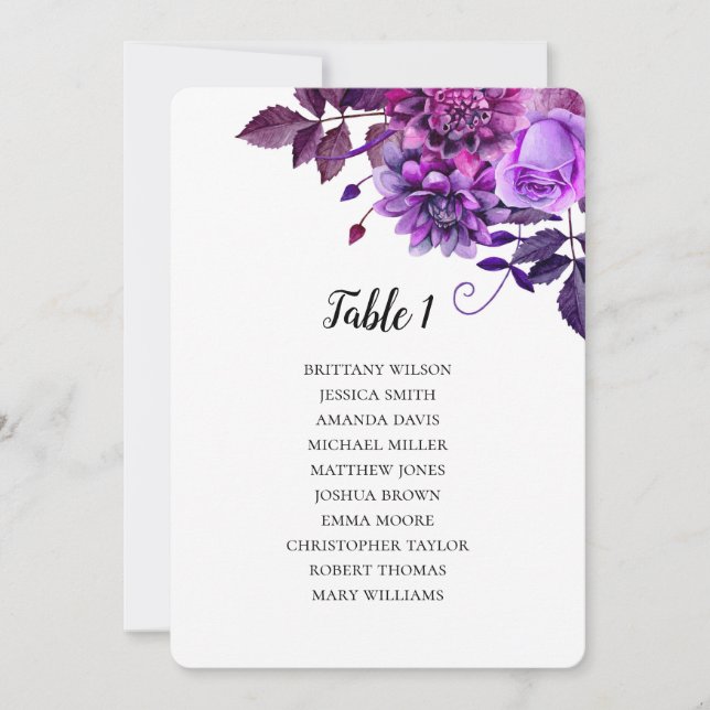 Invitation Plan de table de mariage violet. Plan de table flo (Devant)
