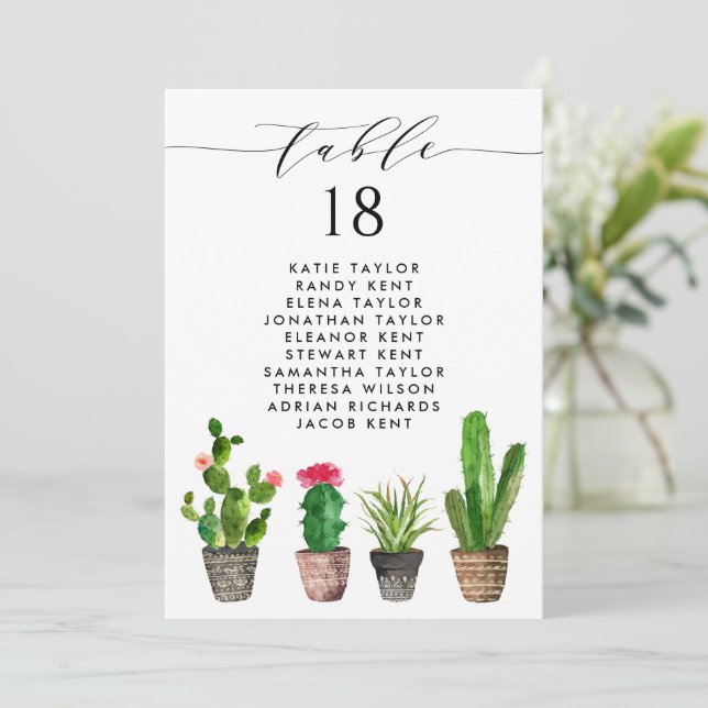 Invitation Plan de table des Mariages de cactus et de succule (Debout devant)