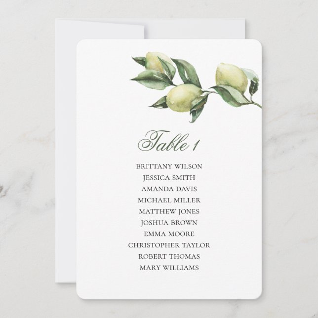 Invitation Plan de table en olivier. Plan de mariage italien. (Devant)
