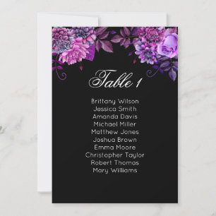 Invitation Plan de table floral violet. Plan de mariage noir