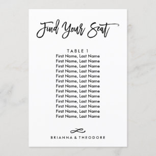 Invitation Plan de table individuel lettrage chic à la main
