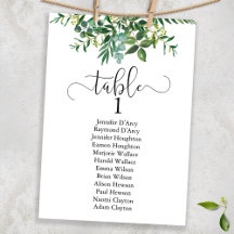 Plan de table mariage de verdure chic, police mode