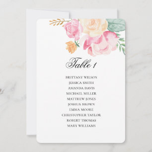 Invitation Plan de table rose et pêche. Plan de mariage flora